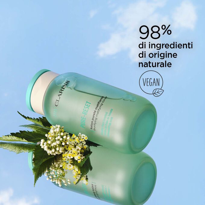 Pure-reset lozione purificante vegan con il 98% di ingredienti di origine naturale