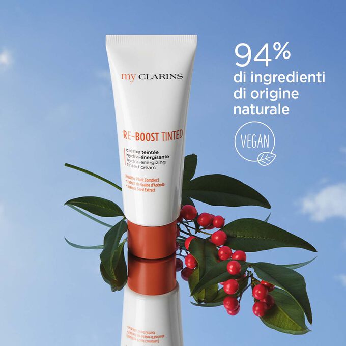 Re-boost crema colorata idratante energizzante vegan con il 94% di ingredienti di origine naturale