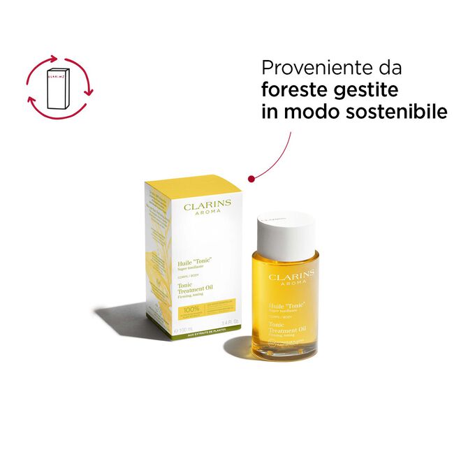 Confezione Olio Tonicità “Huile Tonic” realizzata con materiali provenienti da foreste gestite in modo sostenibile.