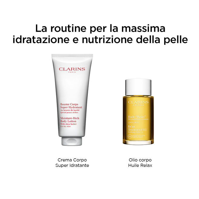 Routine idratante e nutriente con Crema Corpo Super Idratante e Olio corpo Huile Relax